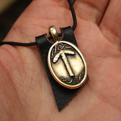Bronze Teiwaz Rune Yggdrasil Viking Amulet Runic Nordic Pendant Talisman Necklace