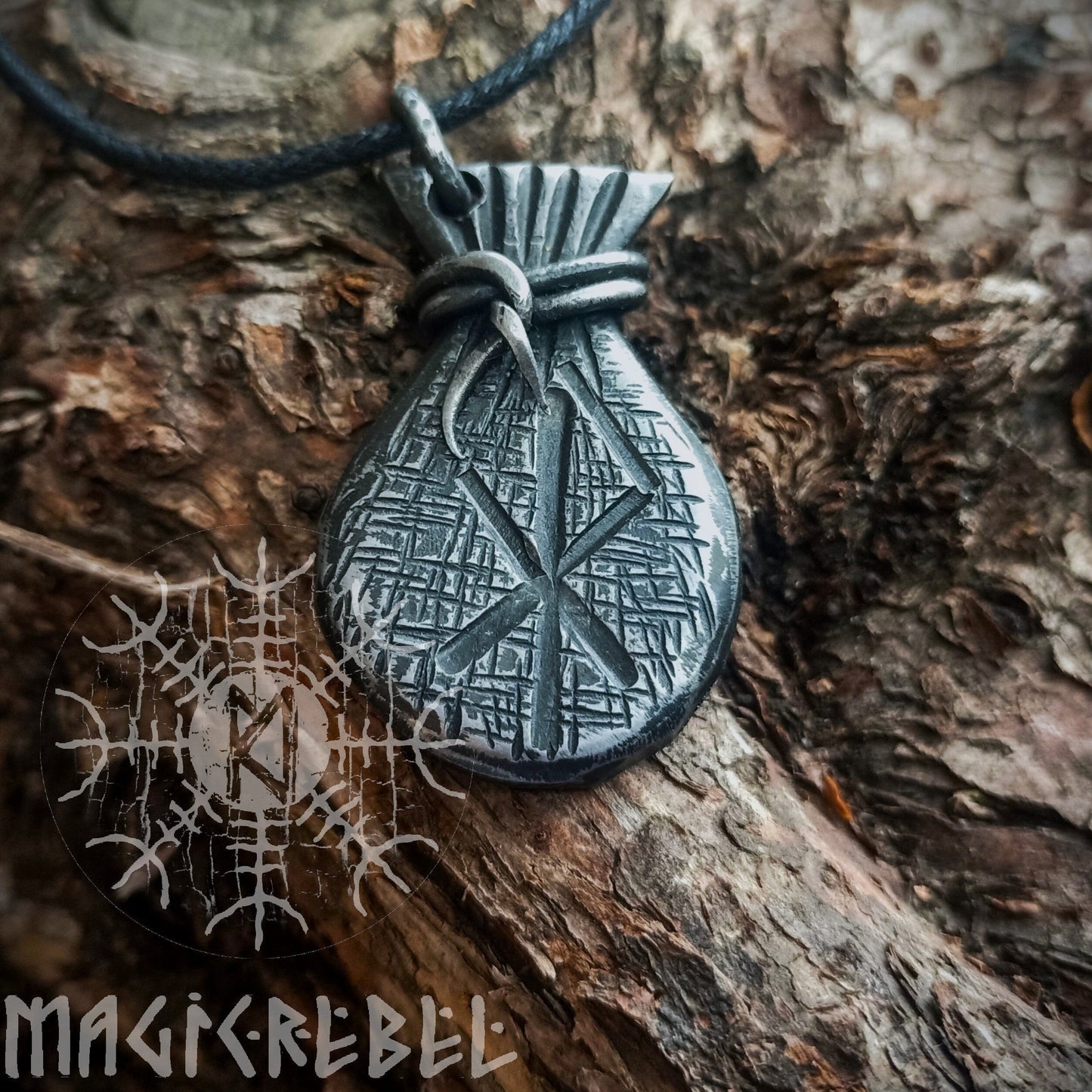 Forged Iron Love Rune Pendant Viking Amulet Pouch Nordic Talisman Necklace