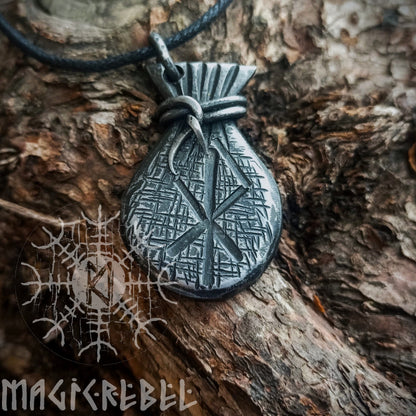 Forged Iron Love Rune Pendant Viking Amulet Pouch Nordic Talisman Necklace