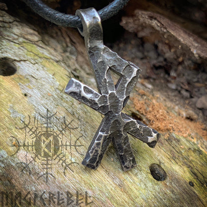 Forged Iron Love Rune Viking Amulet Runic Nordic Flat Pendant Talisman Necklace