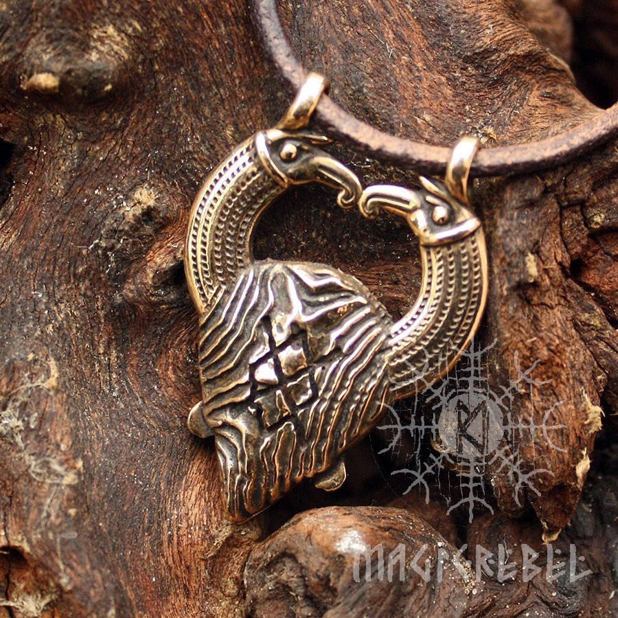 Odin Viking Pendant, Huginn Muninn Ravens, Nordic God, Rune Gar, Spear Necklace, Bronze Pendant