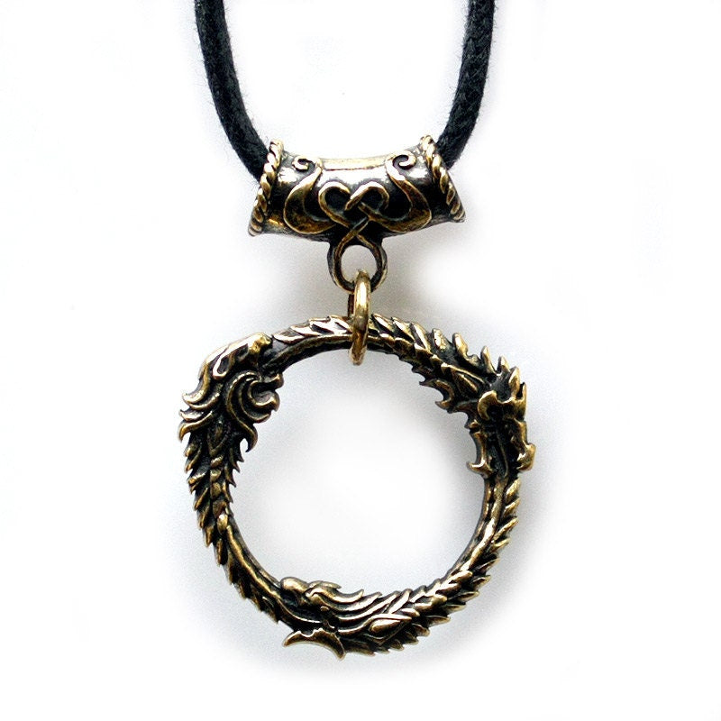 Bronze Ouroboros Skyrim Elder Scrolls Gamer 3D Pendant Necklace