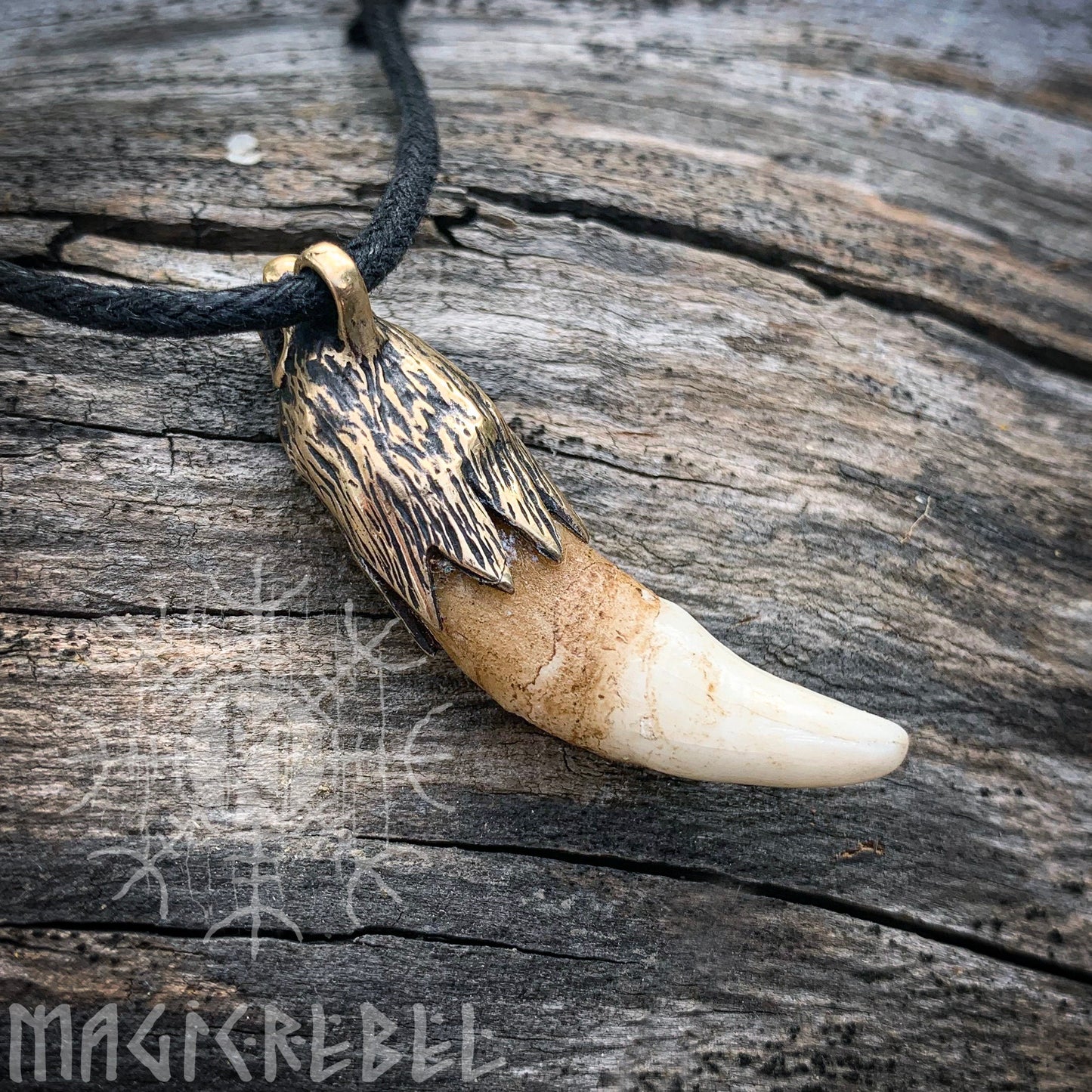 Wolf Fang Viking Pendant, Tusk Pagan Pendant, Tribal Bronze Amulet Necklace