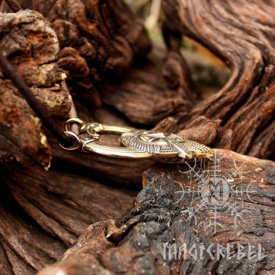 Odin Viking Pendant, Huginn Muninn Ravens, Nordic God, Rune Gar, Spear Necklace, Bronze Pendant