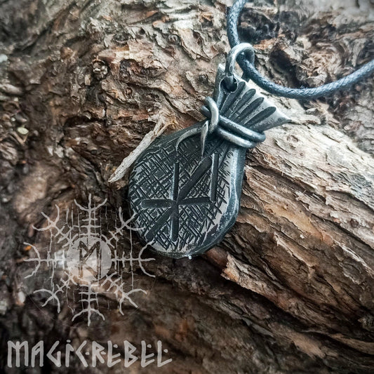 Forged Iron Love Rune Pendant Viking Amulet Pouch Nordic Talisman Necklace
