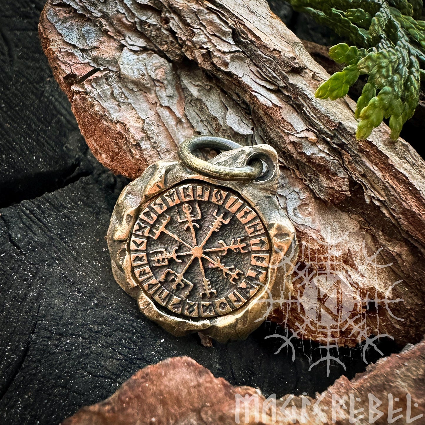 Vegvisir Pendant, Viking Compass, Magic Stave, Runes, Futhark, Silver & Bronze Viking Amulet, Talisman Necklace | Handmade by MagicRebel
