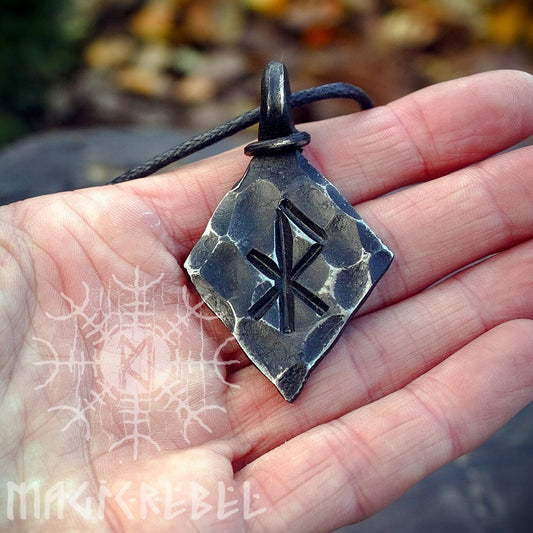 Forged Iron Love Rune Pendant, Viking Amulet Nordic Talisman Necklace, Valentine's gift