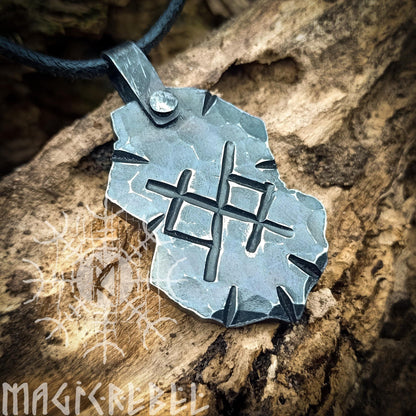 Infinite Love Rune, Forged Iron Eternal Love Rune, Gebo Jera Viking Runes, Runic Amulet, Nordic Pendant, Viking Necklace, Talisman Necklace