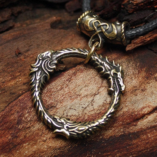 Bronze Ouroboros Skyrim Elder Scrolls Gamer 3D Pendant Necklace