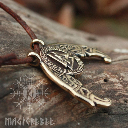 Viking Pendant Valknut Futhark Odin Triple Horn Triskele Ravens Huggin Munnin Nordic Bronze Necklace