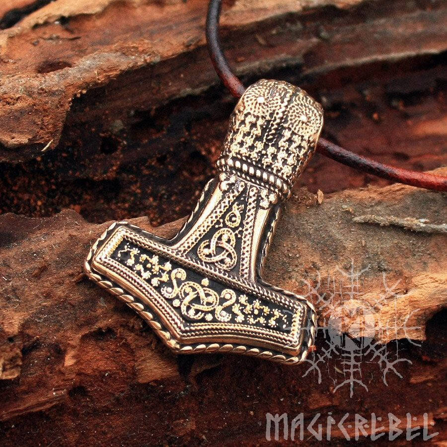 Viking Mjölnir Pendant, Bronze Thor's Hammer Nordic 3D Amulet Talisman Necklace
