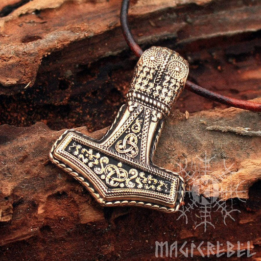 Viking Mjölnir Pendant, Bronze Thor's Hammer Nordic 3D Amulet Talisman Necklace
