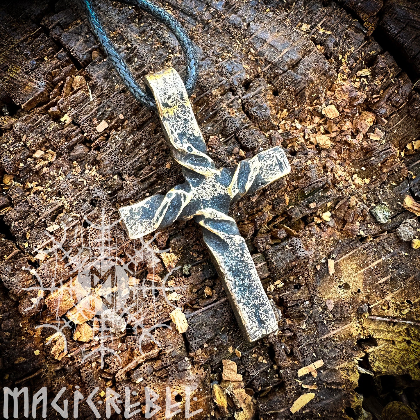 Bronze Cross Twisted Crucifix Pendant, Rustic Hammered Necklace Christian Necklace