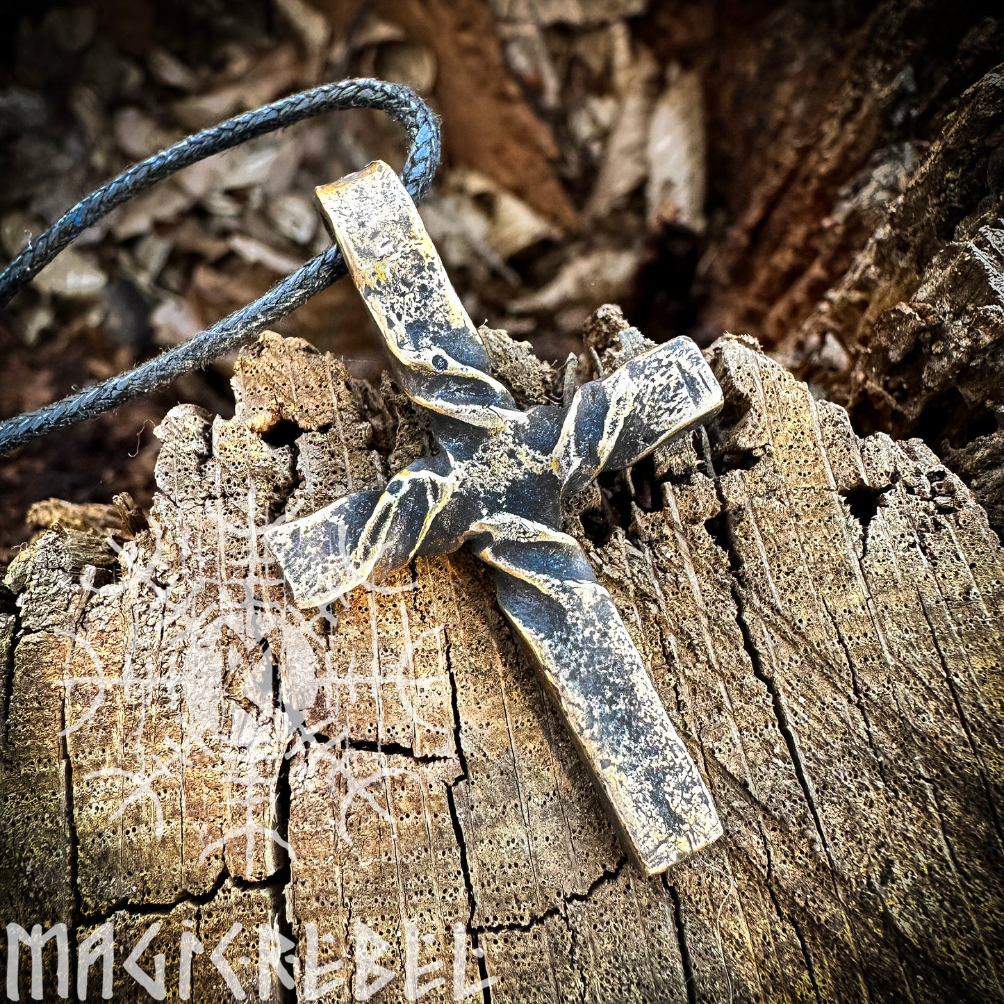 Bronze Cross Twisted Crucifix Pendant, Rustic Hammered Necklace Christian Necklace