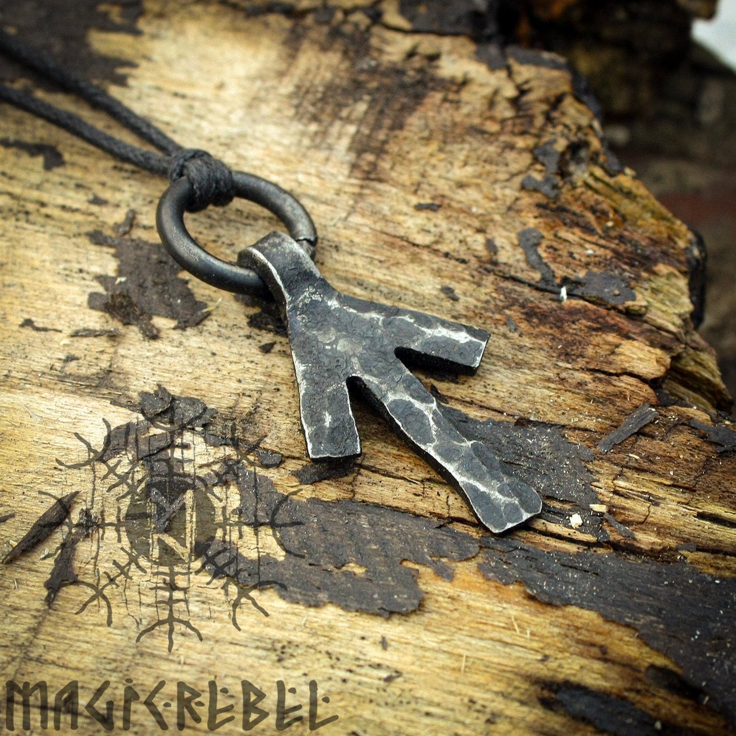 Forged Iron Tiwaz Tyr Tiw Rune Viking Amulet Runic Nordic Flat Pendant Talisman Necklace