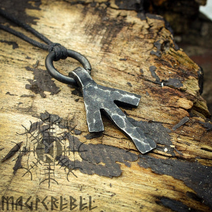 Forged Iron Tiwaz Tyr Tiw Rune Viking Amulet Runic Nordic Flat Pendant Talisman Necklace