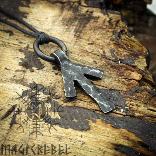 Forged Iron Tiwaz Tyr Tiw Rune Viking Amulet Runic Nordic Flat Pendant Talisman Necklace