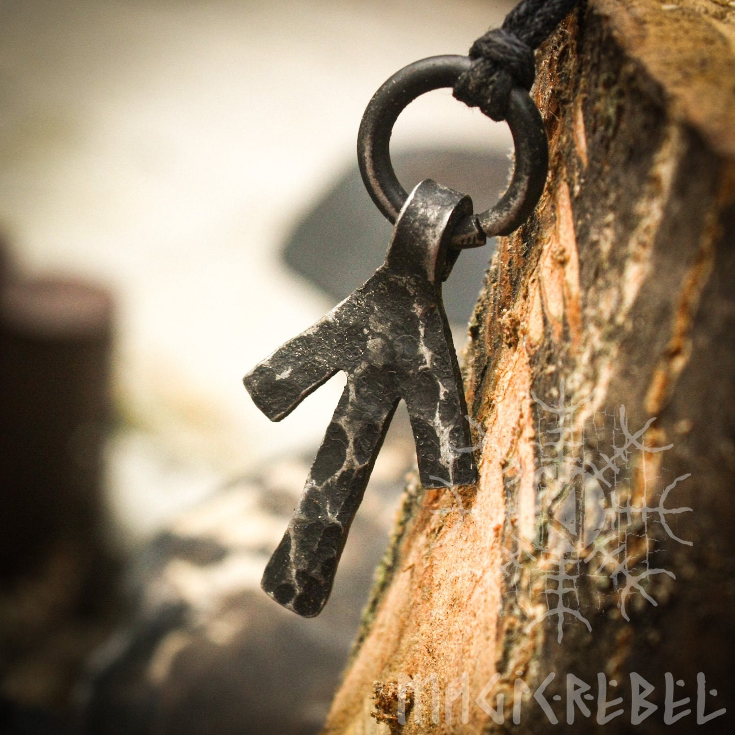 Forged Iron Tiwaz Tyr Tiw Rune Viking Amulet Runic Nordic Flat Pendant Talisman Necklace