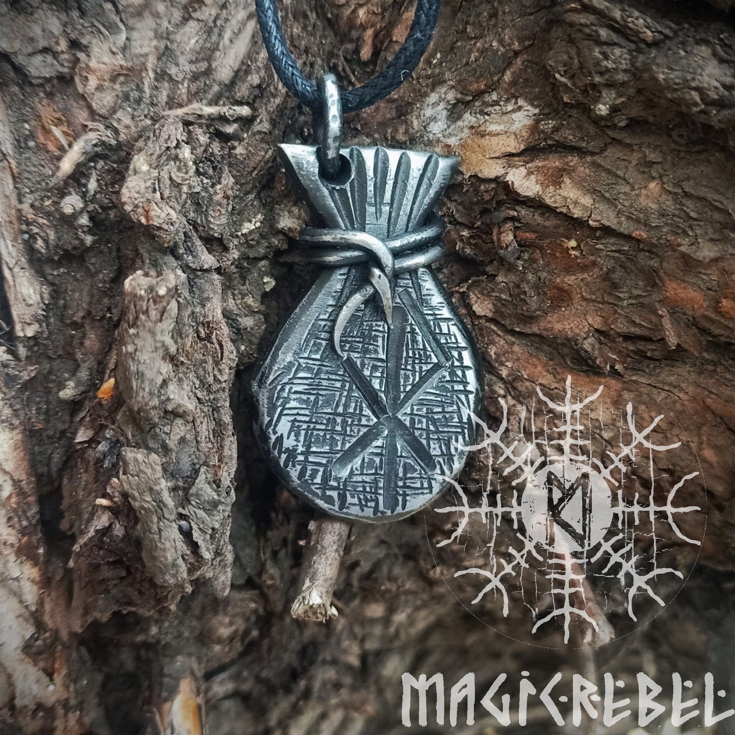 Forged Iron Love Rune Pendant Viking Amulet Pouch Nordic Talisman Necklace