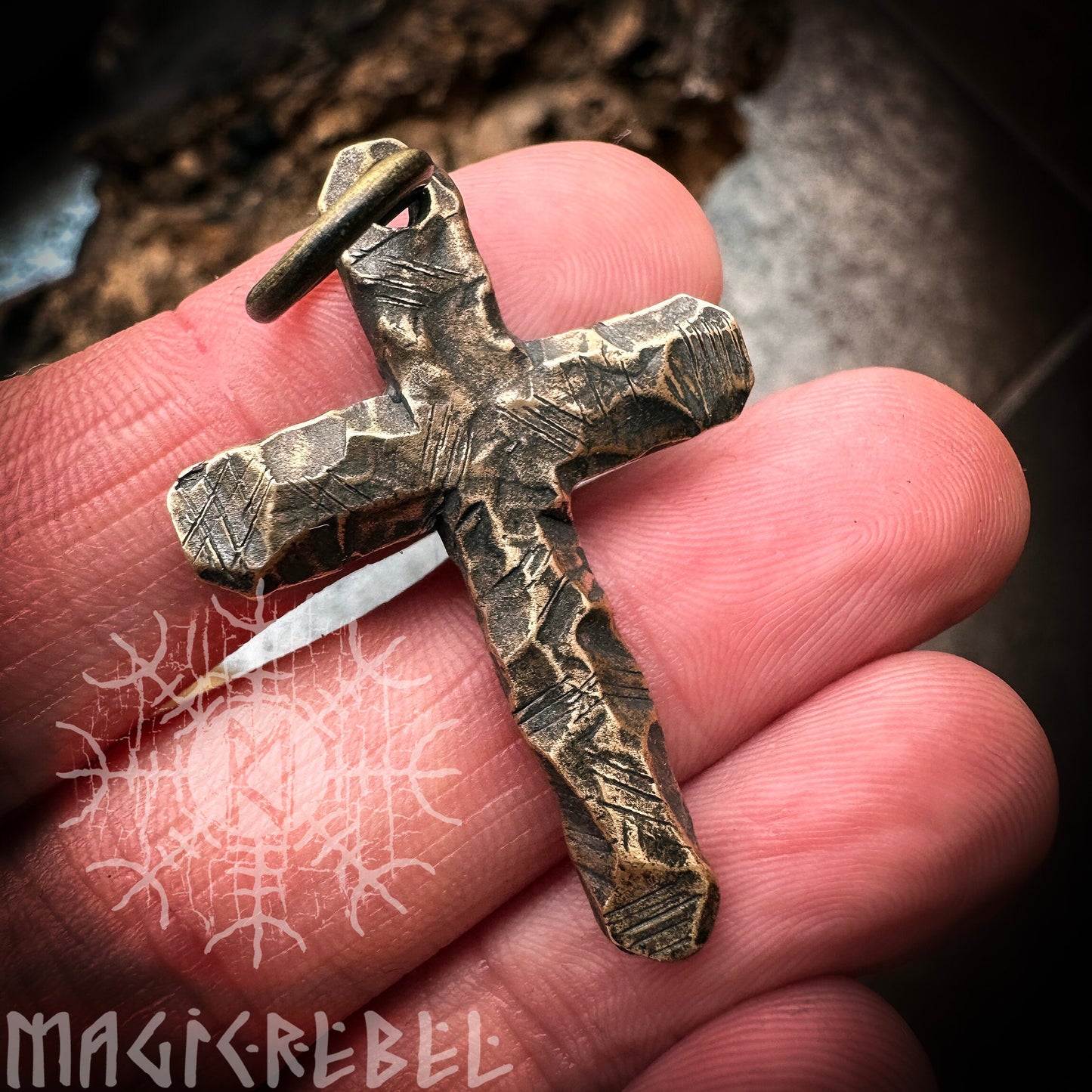 Silver Cross, Sterling Silver Crucifix, 925 Silver Pendant, Bronze Cross, Rustic Cross Necklace CX2 | Handmade by MagicRebel