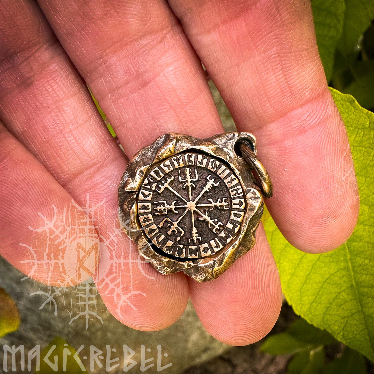 Vegvisir Pendant, Viking Compass, Magic Stave, Runes, Futhark, Silver & Bronze Viking Amulet, Talisman Necklace | Handmade by MagicRebel