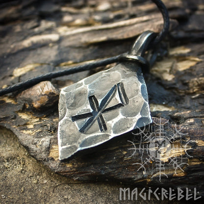 Forged Iron Love Rune Pendant, Viking Amulet Nordic Talisman Necklace, Valentine's gift