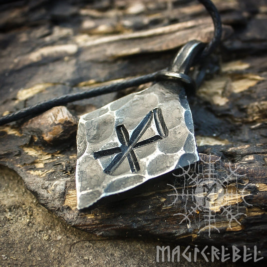 Forged Iron Love Rune Pendant, Viking Amulet Nordic Talisman Necklace, Valentine's gift