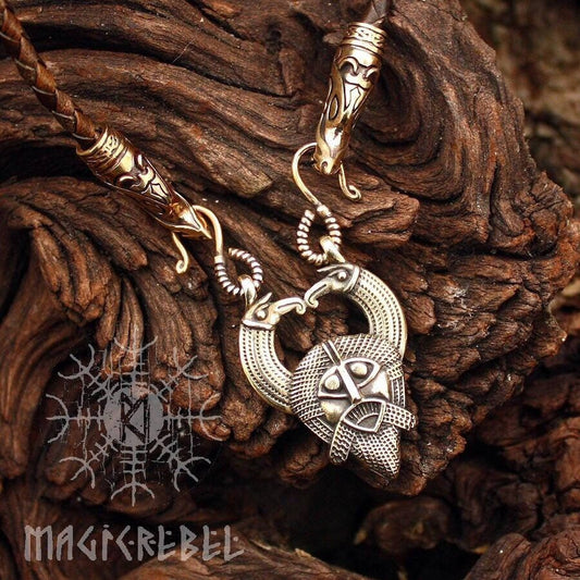 Viking Pendant Odin Huginn Muninn Ravens Gungnir Rune Gar Spear Pendant Wolf Heads Braided Leather Cord Necklace