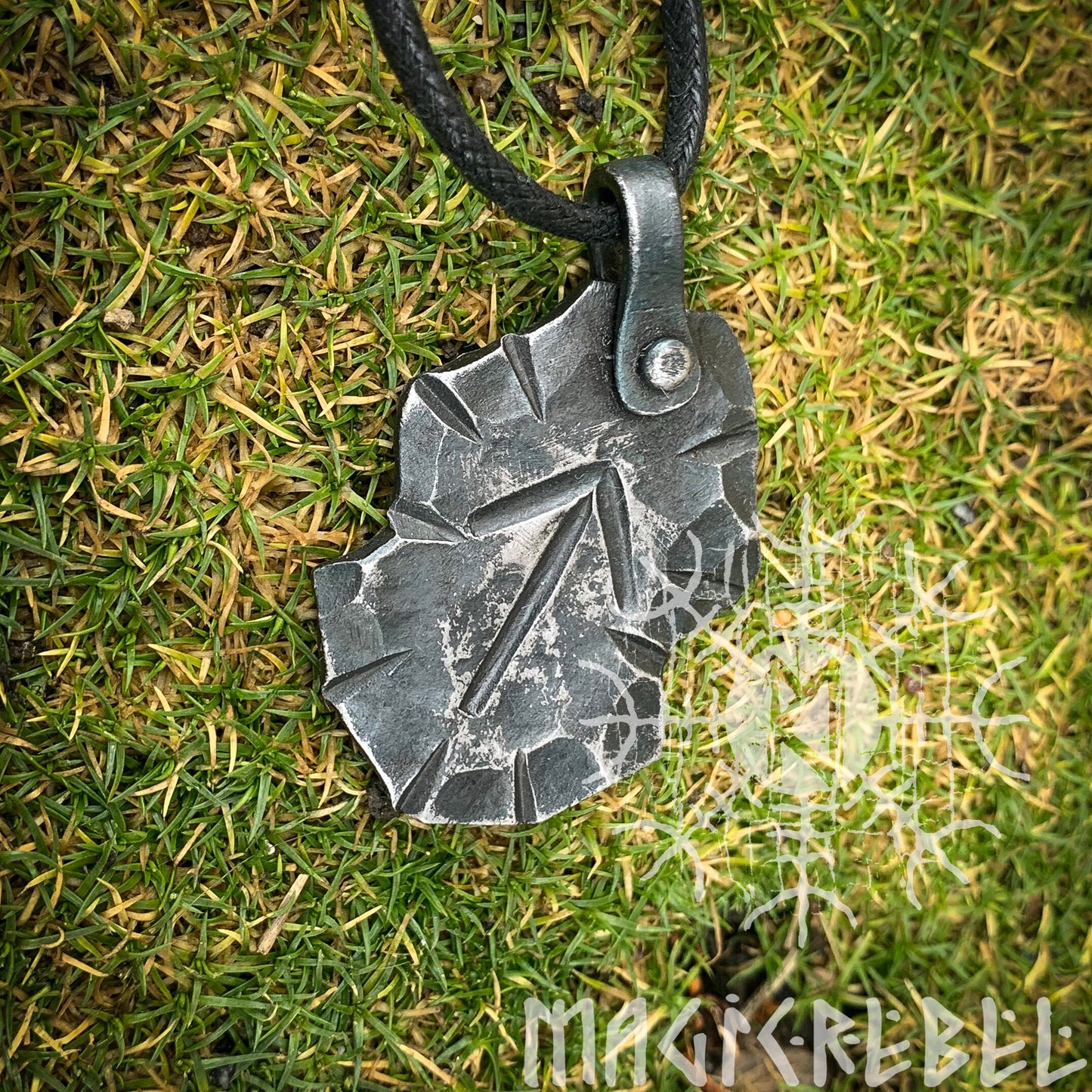 Forged Iron Teiwaz Rune, Viking Runic Amulet Nordic Pendant, Hammered Talisman Necklace
