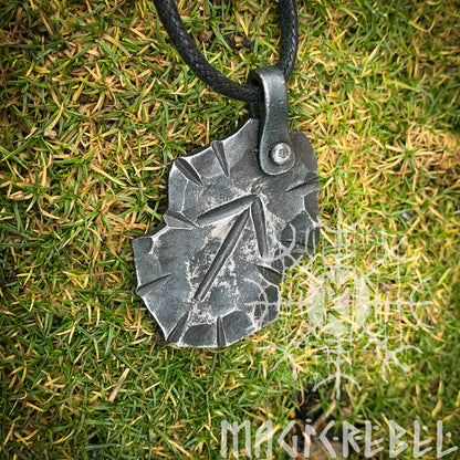 Forged Iron Teiwaz Rune, Viking Runic Amulet Nordic Pendant, Hammered Talisman Necklace
