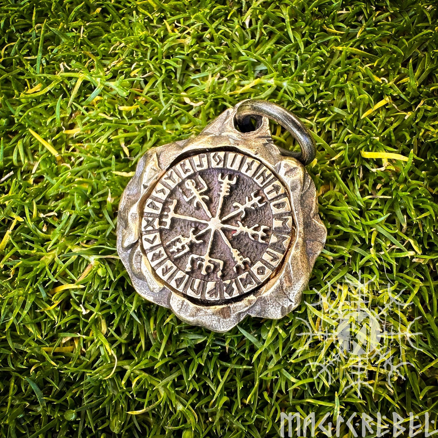 Vegvisir Pendant, Viking Compass, Magic Stave, Runes, Futhark, Silver & Bronze Viking Amulet, Talisman Necklace | Handmade by MagicRebel