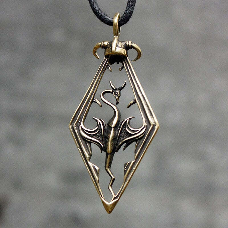The Elder Scrolls Bronze Dovahkiin Helmet Septim Empire Game Series 3D Pendant