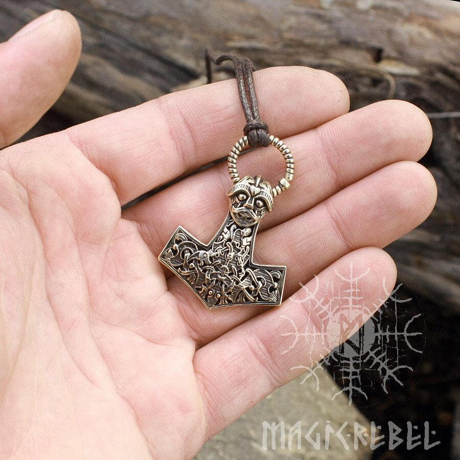 Viking Mjolnir, Viking Necklace, Mjolnir Necklace, Viking Pendant, Thor Hammer, Nordic Mjolnir, Bronze Pendant, BM7