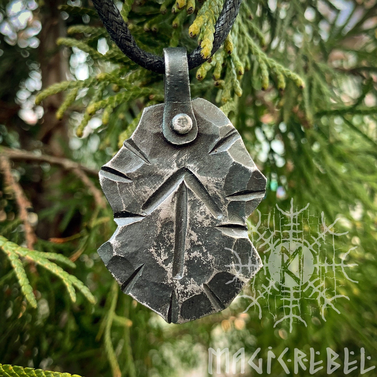 Forged Iron Teiwaz Rune, Viking Runic Amulet Nordic Pendant, Hammered Talisman Necklace