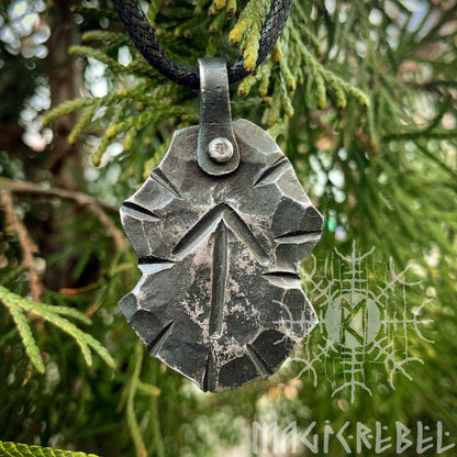 Forged Iron Teiwaz Rune, Viking Runic Amulet Nordic Pendant, Hammered Talisman Necklace