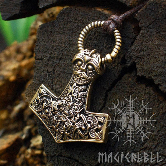 Viking Mjolnir, Viking Necklace, Mjolnir Necklace, Viking Pendant, Thor Hammer, Nordic Mjolnir, Bronze Pendant, BM7