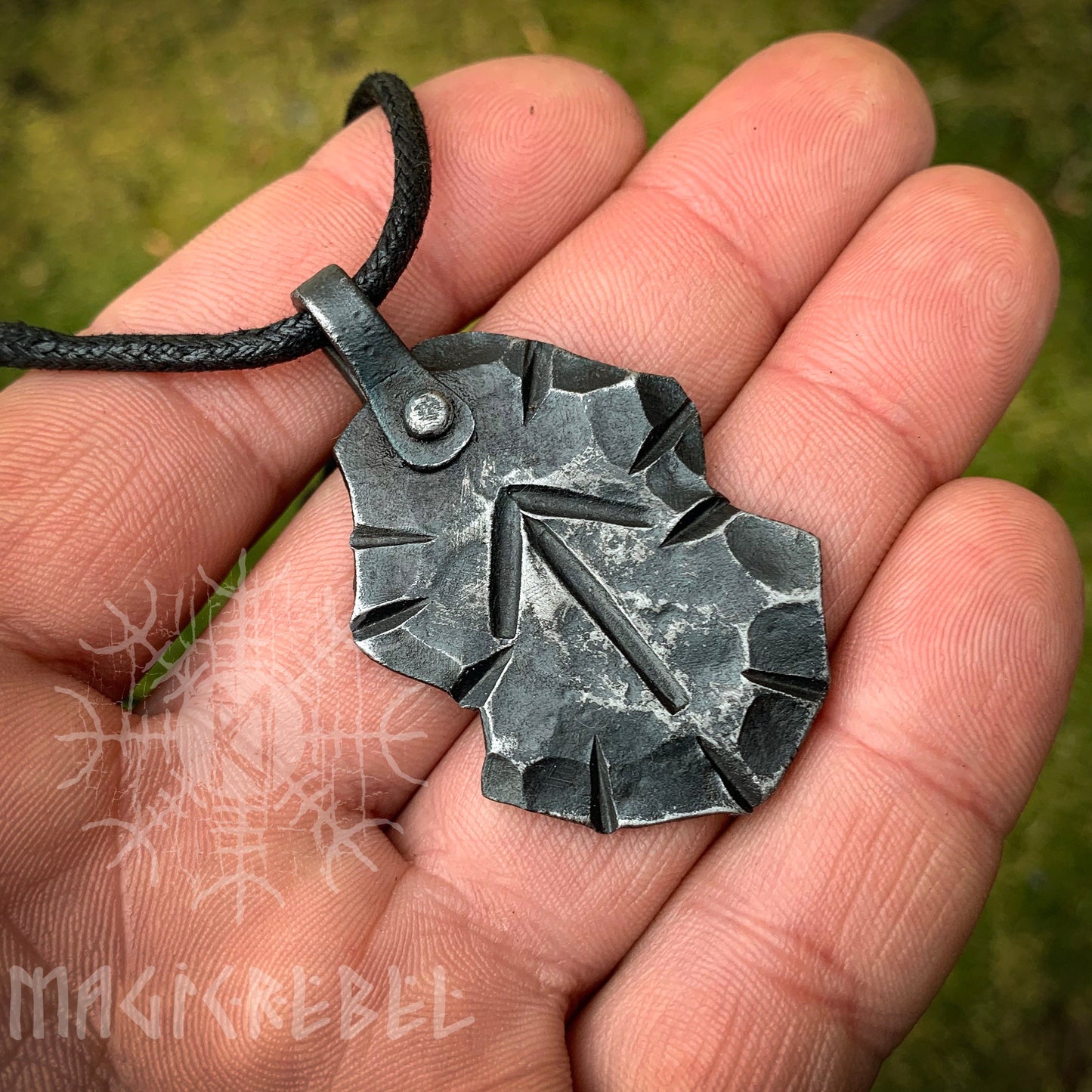 Forged Iron Teiwaz Rune, Viking Runic Amulet Nordic Pendant, Hammered Talisman Necklace