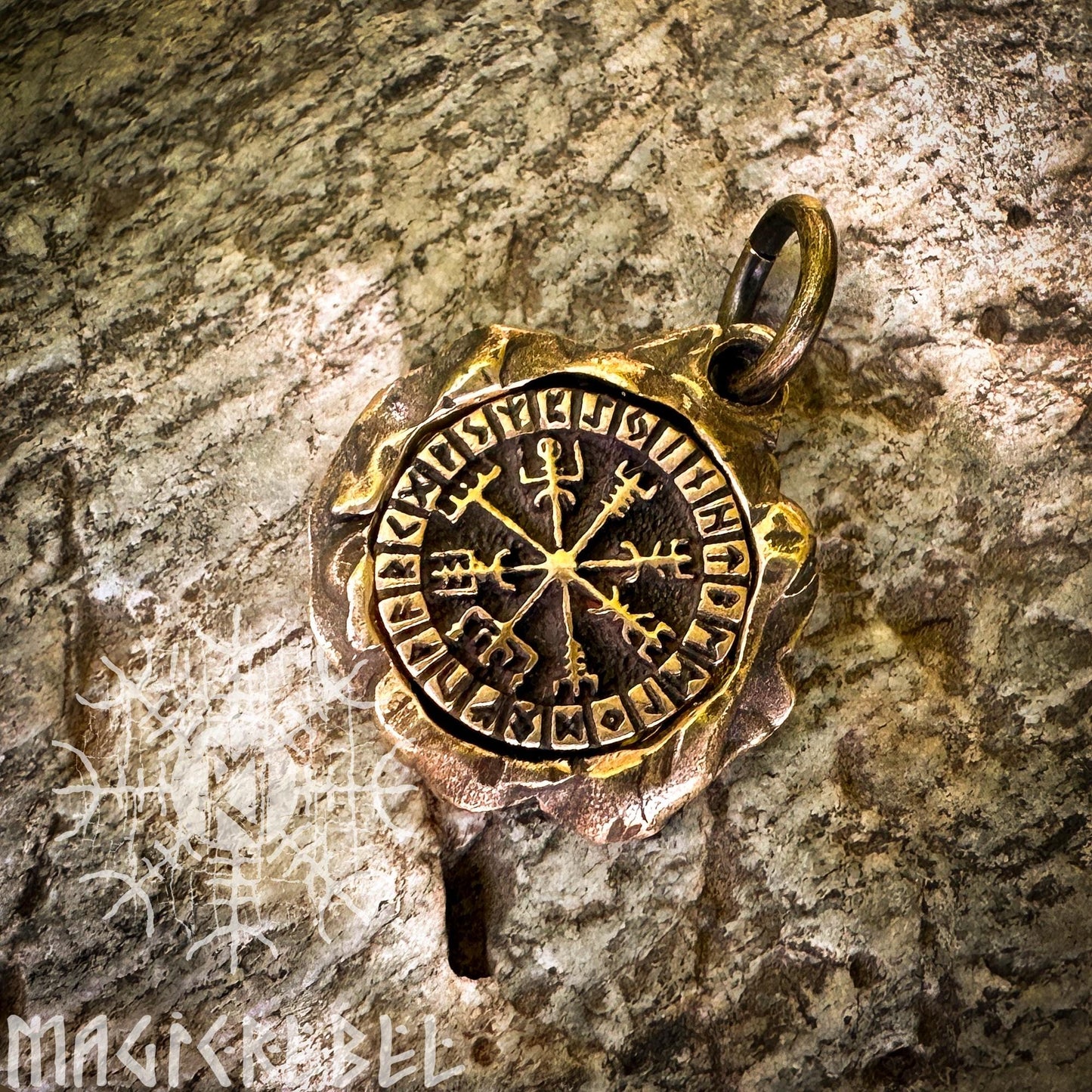 Vegvisir Pendant, Viking Compass, Magic Stave, Runes, Futhark, Silver & Bronze Viking Amulet, Talisman Necklace | Handmade by MagicRebel