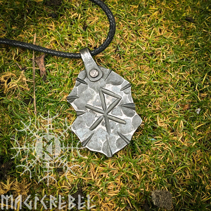 Forged Iron Love Rune Pendant, Viking Runic Amulet, Nordic Rustic Hammered Talisman Necklace