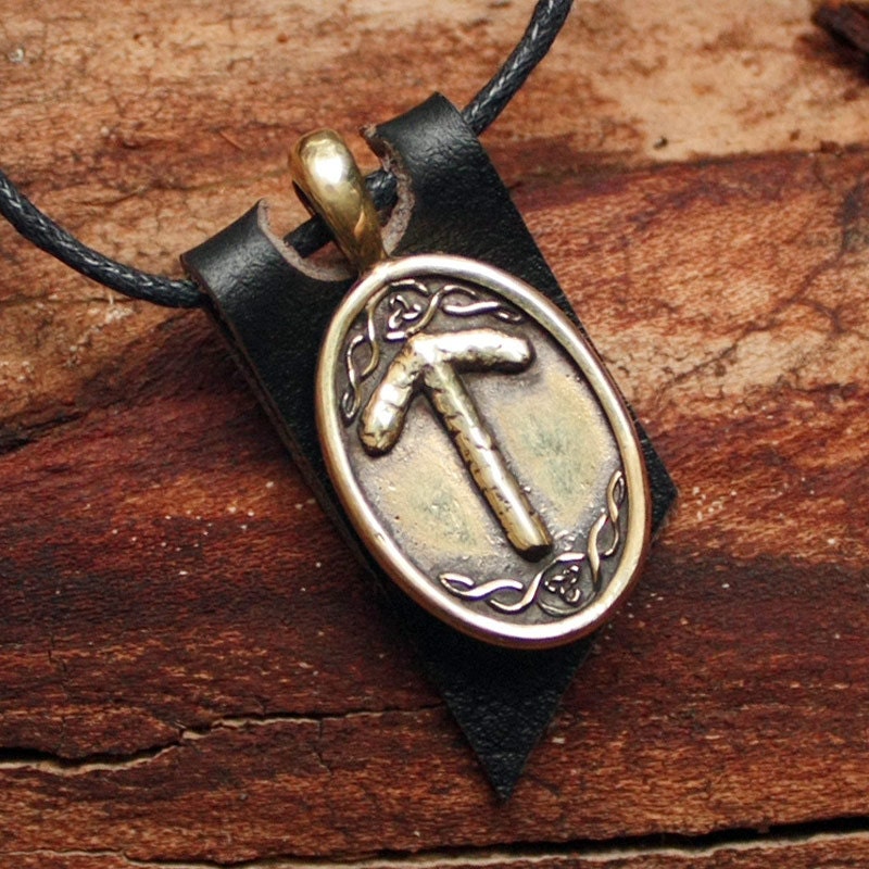 Bronze Teiwaz Rune Yggdrasil Viking Amulet Runic Nordic Pendant Talisman Necklace