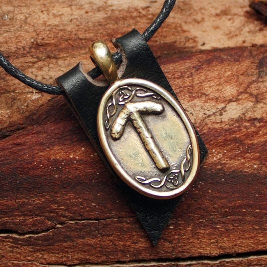 Bronze Teiwaz Rune Yggdrasil Viking Amulet Runic Nordic Pendant Talisman Necklace