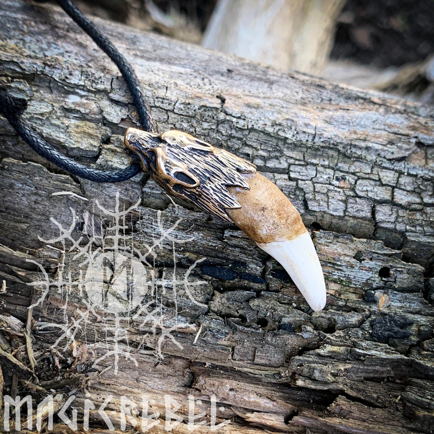 Wolf Fang Viking Pendant, Tusk Pagan Pendant, Tribal Bronze Amulet Necklace