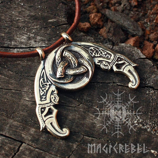 Viking Pendant Valknut Futhark Odin Triple Horn Triskele Ravens Huggin Munnin Nordic Bronze Necklace
