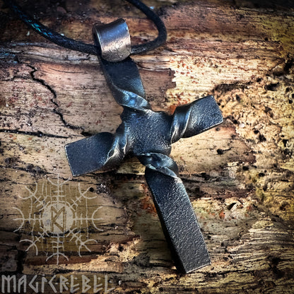 Forged Iron Cross Wrought Iron Crucifix Steel Pendant Christian Cross Necklace