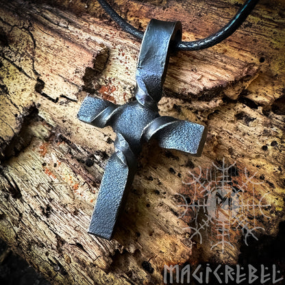 Forged Iron Cross Wrought Iron Crucifix Steel Pendant Christian Cross Necklace