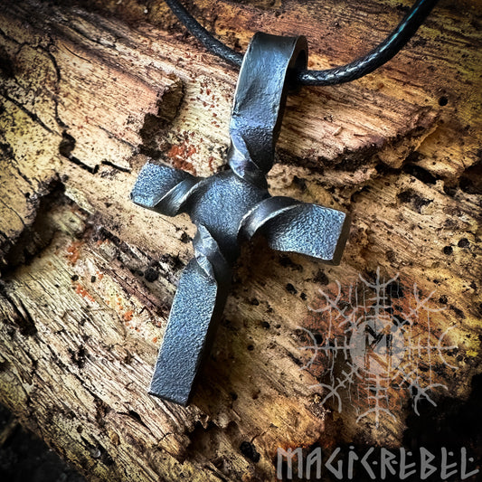 Forged Iron Cross Wrought Iron Crucifix Steel Pendant Christian Cross Necklace