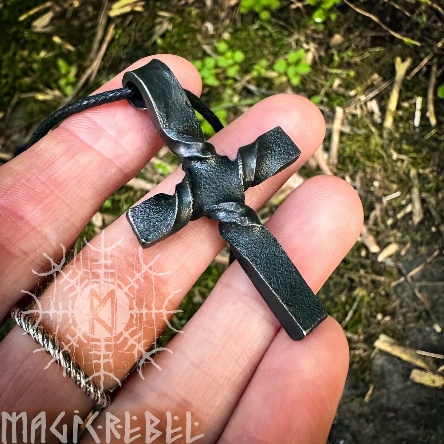 Forged Iron Cross Wrought Iron Crucifix Steel Pendant Christian Cross Necklace