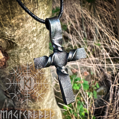 Forged Iron Cross Wrought Iron Crucifix Steel Pendant Christian Cross Necklace