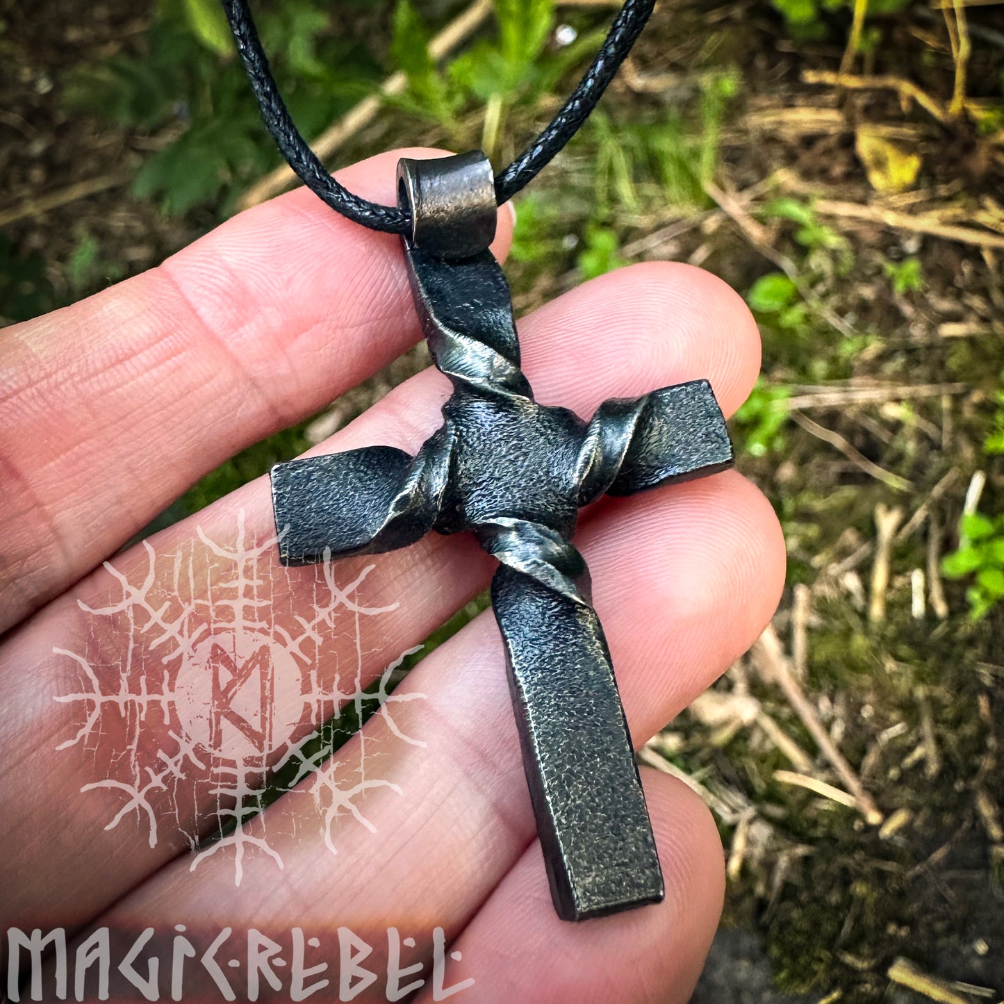 Forged Iron Cross Wrought Iron Crucifix Steel Pendant Christian Cross Necklace