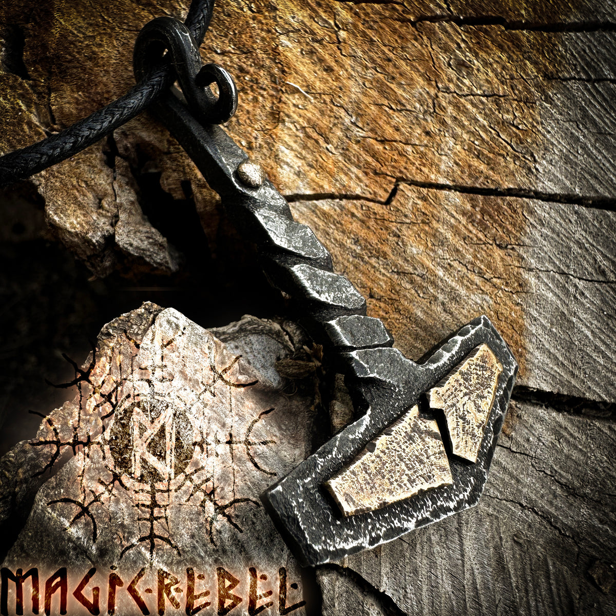Forged Iron Viking Thor Hammer Handmade Mjolnir Thunderbolt Nordic Pagan Medieval Pendant Necklace